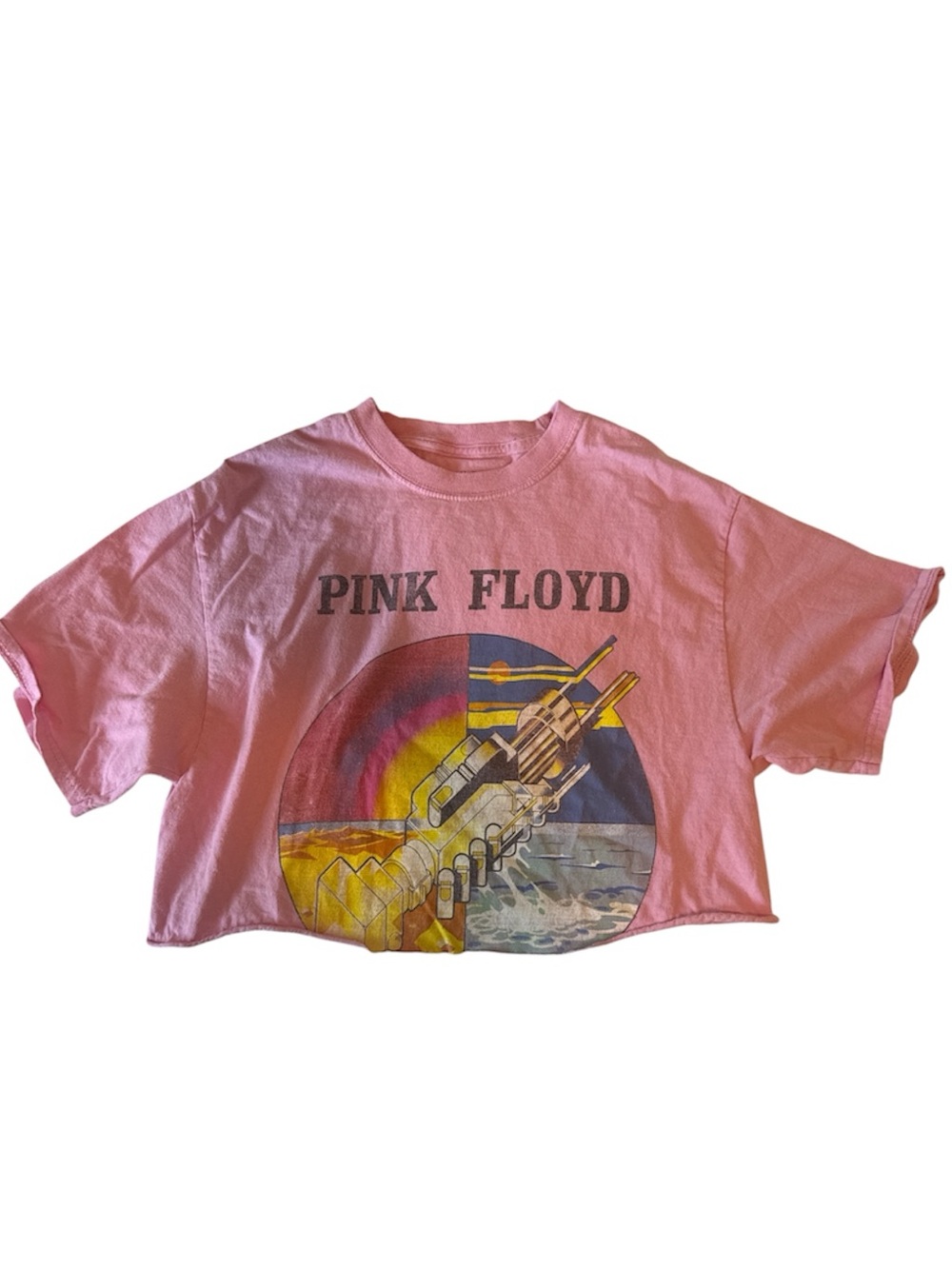 Pink Floyd Pink Cropped Band Tee with Multicolor Graphic
